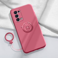 Ultra-thin Silicone Gel Soft Case Cover with Magnetic Finger Ring Stand for Oppo Reno6 Pro 5G Red
