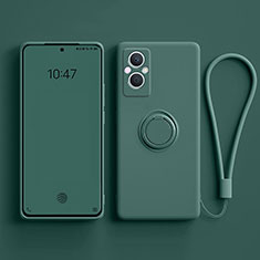 Ultra-thin Silicone Gel Soft Case Cover with Magnetic Finger Ring Stand for Oppo Reno7 Lite 5G Midnight Green