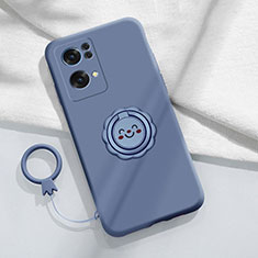 Ultra-thin Silicone Gel Soft Case Cover with Magnetic Finger Ring Stand for Oppo Reno7 Pro 5G Lavender Gray