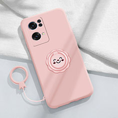 Ultra-thin Silicone Gel Soft Case Cover with Magnetic Finger Ring Stand for Oppo Reno7 Pro 5G Pink