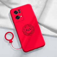 Ultra-thin Silicone Gel Soft Case Cover with Magnetic Finger Ring Stand for Oppo Reno7 Pro 5G Red