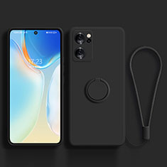 Ultra-thin Silicone Gel Soft Case Cover with Magnetic Finger Ring Stand for Oppo Reno7 SE 5G Black