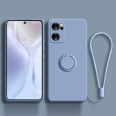 Ultra-thin Silicone Gel Soft Case Cover with Magnetic Finger Ring Stand for Oppo Reno7 SE 5G Lavender Gray