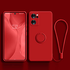 Ultra-thin Silicone Gel Soft Case Cover with Magnetic Finger Ring Stand for Oppo Reno7 SE 5G Red
