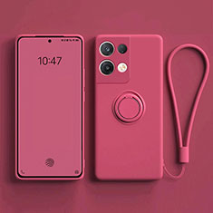 Ultra-thin Silicone Gel Soft Case Cover with Magnetic Finger Ring Stand for Oppo Reno8 5G Hot Pink