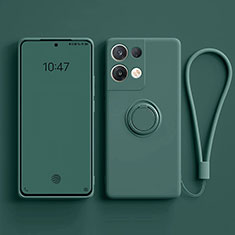 Ultra-thin Silicone Gel Soft Case Cover with Magnetic Finger Ring Stand for Oppo Reno8 5G Midnight Green
