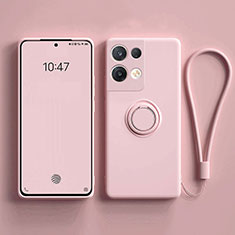 Ultra-thin Silicone Gel Soft Case Cover with Magnetic Finger Ring Stand for Oppo Reno8 5G Pink