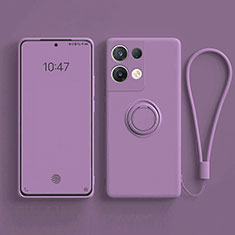 Ultra-thin Silicone Gel Soft Case Cover with Magnetic Finger Ring Stand for Oppo Reno8 Pro+ Plus 5G Purple