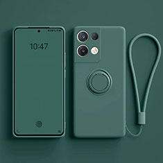 Ultra-thin Silicone Gel Soft Case Cover with Magnetic Finger Ring Stand for Oppo Reno9 5G Midnight Green