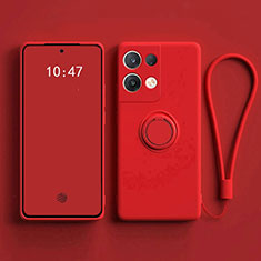 Ultra-thin Silicone Gel Soft Case Cover with Magnetic Finger Ring Stand for Oppo Reno9 5G Red