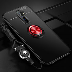 Ultra-thin Silicone Gel Soft Case Cover with Magnetic Finger Ring Stand for Realme X2 Pro Red and Black