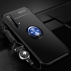 Ultra-thin Silicone Gel Soft Case Cover with Magnetic Finger Ring Stand for Realme X3 SuperZoom Blue and Black