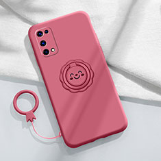 Ultra-thin Silicone Gel Soft Case Cover with Magnetic Finger Ring Stand for Realme X7 5G Red Wine