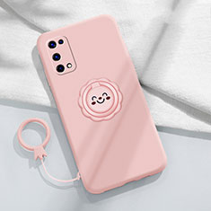 Ultra-thin Silicone Gel Soft Case Cover with Magnetic Finger Ring Stand for Realme X7 Pro 5G Pink