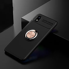 Ultra-thin Silicone Gel Soft Case Cover with Magnetic Finger Ring Stand for Samsung Galaxy A01 Core Gold and Black
