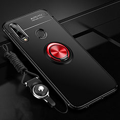 Ultra-thin Silicone Gel Soft Case Cover with Magnetic Finger Ring Stand for Samsung Galaxy A20s Red and Black
