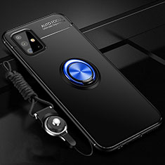 Ultra-thin Silicone Gel Soft Case Cover with Magnetic Finger Ring Stand for Samsung Galaxy A51 4G Blue and Black