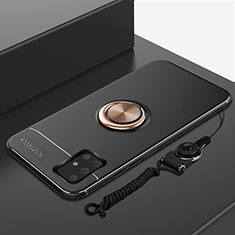 Ultra-thin Silicone Gel Soft Case Cover with Magnetic Finger Ring Stand for Samsung Galaxy A51 5G Gold and Black