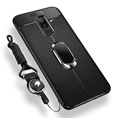 Ultra-thin Silicone Gel Soft Case Cover with Magnetic Finger Ring Stand for Samsung Galaxy A6 Plus Black