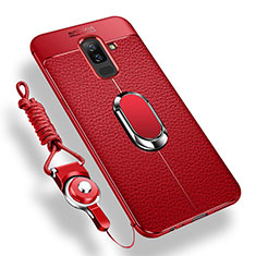 Ultra-thin Silicone Gel Soft Case Cover with Magnetic Finger Ring Stand for Samsung Galaxy A6 Plus Red