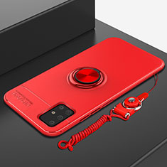 Ultra-thin Silicone Gel Soft Case Cover with Magnetic Finger Ring Stand for Samsung Galaxy A71 4G A715 Red
