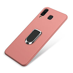 Ultra-thin Silicone Gel Soft Case Cover with Magnetic Finger Ring Stand for Samsung Galaxy A8 Star Pink