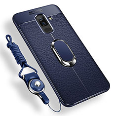 Ultra-thin Silicone Gel Soft Case Cover with Magnetic Finger Ring Stand for Samsung Galaxy A9 Star Lite Blue
