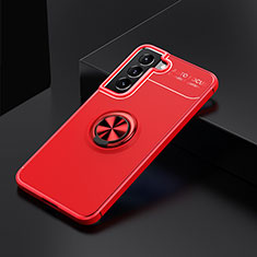 Ultra-thin Silicone Gel Soft Case Cover with Magnetic Finger Ring Stand for Samsung Galaxy S21 5G Red