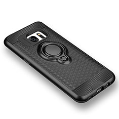Ultra-thin Silicone Gel Soft Case Cover with Magnetic Finger Ring Stand for Samsung Galaxy S7 G930F G930FD Black