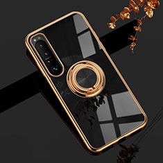 Ultra-thin Silicone Gel Soft Case Cover with Magnetic Finger Ring Stand for Sony Xperia 1 III Black