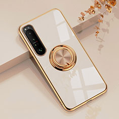 Ultra-thin Silicone Gel Soft Case Cover with Magnetic Finger Ring Stand for Sony Xperia 1 III White