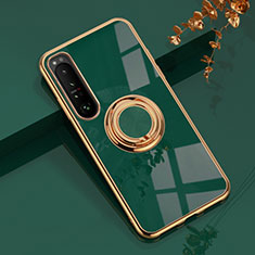 Ultra-thin Silicone Gel Soft Case Cover with Magnetic Finger Ring Stand for Sony Xperia 10 III Green
