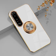 Ultra-thin Silicone Gel Soft Case Cover with Magnetic Finger Ring Stand for Sony Xperia 10 IV White