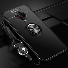 Ultra-thin Silicone Gel Soft Case Cover with Magnetic Finger Ring Stand for Vivo S1 Pro Black
