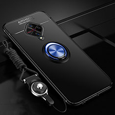 Ultra-thin Silicone Gel Soft Case Cover with Magnetic Finger Ring Stand for Vivo S1 Pro Blue and Black