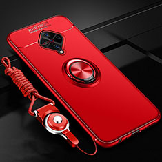 Ultra-thin Silicone Gel Soft Case Cover with Magnetic Finger Ring Stand for Vivo S1 Pro Red