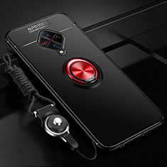 Ultra-thin Silicone Gel Soft Case Cover with Magnetic Finger Ring Stand for Vivo S1 Pro Red and Black