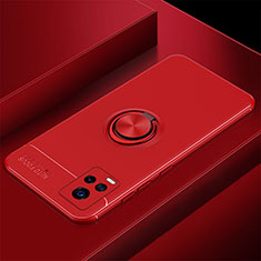 Ultra-thin Silicone Gel Soft Case Cover with Magnetic Finger Ring Stand for Vivo V20 Pro 5G Red