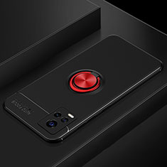 Ultra-thin Silicone Gel Soft Case Cover with Magnetic Finger Ring Stand for Vivo V20 Pro 5G Red and Black