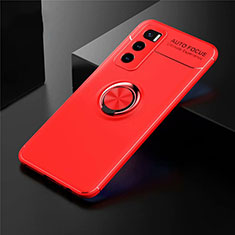 Ultra-thin Silicone Gel Soft Case Cover with Magnetic Finger Ring Stand for Vivo V20 SE Red