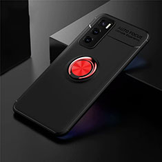 Ultra-thin Silicone Gel Soft Case Cover with Magnetic Finger Ring Stand for Vivo V20 SE Red and Black