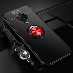 Ultra-thin Silicone Gel Soft Case Cover with Magnetic Finger Ring Stand for Vivo X50 Lite Red and Black