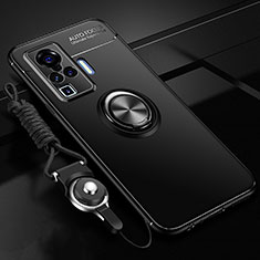 Ultra-thin Silicone Gel Soft Case Cover with Magnetic Finger Ring Stand for Vivo X50 Pro 5G Black