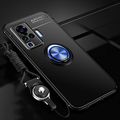 Ultra-thin Silicone Gel Soft Case Cover with Magnetic Finger Ring Stand for Vivo X50 Pro 5G Blue and Black