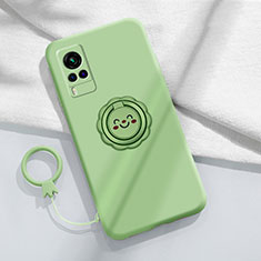 Ultra-thin Silicone Gel Soft Case Cover with Magnetic Finger Ring Stand for Vivo X60 5G Matcha Green