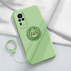 Ultra-thin Silicone Gel Soft Case Cover with Magnetic Finger Ring Stand for Vivo X60 Pro 5G Matcha Green