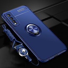 Ultra-thin Silicone Gel Soft Case Cover with Magnetic Finger Ring Stand for Vivo Y11s Blue