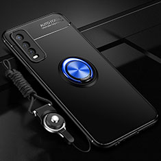 Ultra-thin Silicone Gel Soft Case Cover with Magnetic Finger Ring Stand for Vivo Y20 Blue and Black