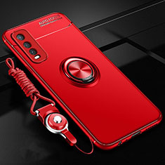 Ultra-thin Silicone Gel Soft Case Cover with Magnetic Finger Ring Stand for Vivo Y20 Red