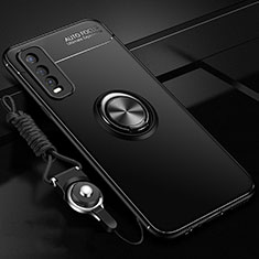 Ultra-thin Silicone Gel Soft Case Cover with Magnetic Finger Ring Stand for Vivo Y20i India Black